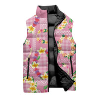 Hawaiian Leis Sleeveless Puffer Jacket Kakau Tattoos and Palaka Pastel Pink Color
