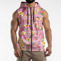 Hawaiian Leis Sleeveless Zip Hoodie Kakau Tattoos and Palaka Pastel Pink Color LT03 - Polynesian Pride