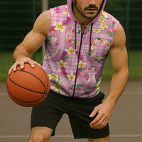 Hawaiian Leis Sleeveless Zip Hoodie Kakau Tattoos and Palaka Pastel Pink Color LT03 - Polynesian Pride