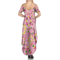 Hawaiian Leis Summer Maxi Dress Kakau Tattoos and Palaka Pastel Pink Color