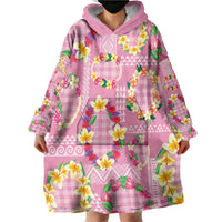 Hawaiian Leis Wearable Blanket Hoodie Kakau Tattoos and Palaka Pastel Pink Color LT03 - Polynesian Pride
