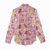 Hawaiian Leis Women Casual Shirt Kakau Tattoos and Palaka Pastel Pink Color LT03 - Polynesian Pride