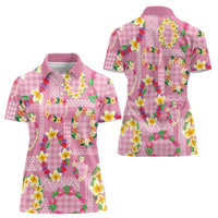 Hawaiian Leis Women Polo Shirt Kakau Tattoos and Palaka Pastel Pink Color LT03 - Polynesian Pride