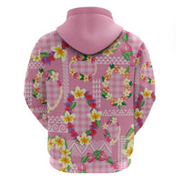 Hawaiian Leis Zip Hoodie Kakau Tattoos and Palaka Pastel Pink Color