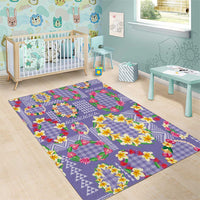 Hawaiian Leis Area Rug Kakau Tattoos and Palaka Pastel Purple Color