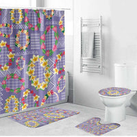 Hawaiian Leis Bathroom Set Kakau Tattoos and Palaka Pastel Purple Color
