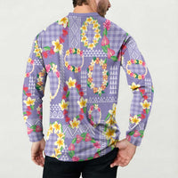 Hawaiian Leis Button Sweatshirt Kakau Tattoos and Palaka Pastel Purple Color