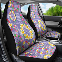 Hawaiian Leis Car Seat Cover Kakau Tattoos and Palaka Pastel Purple Color LT03 - Polynesian Pride