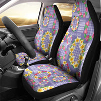 Hawaiian Leis Car Seat Cover Kakau Tattoos and Palaka Pastel Purple Color LT03 - Polynesian Pride