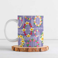 Hawaiian Leis Ceramic Mug Kakau Tattoos and Palaka Pastel Purple Color