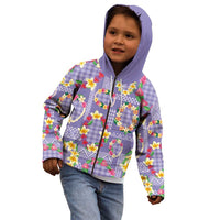 Hawaiian Leis Kid Hoodie Kakau Tattoos and Palaka Pastel Purple Color LT03 - Polynesian Pride