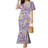 Hawaiian Leis Mermaid Dress Kakau Tattoos and Palaka Pastel Purple Color LT03 Women Purple - Polynesian Pride