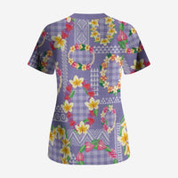 Hawaiian Leis Scrub Top Kakau Tattoos and Palaka Pastel Purple Color