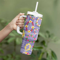 Hawaiian Leis Tumbler With Handle Kakau Tattoos and Palaka Pastel Purple Color