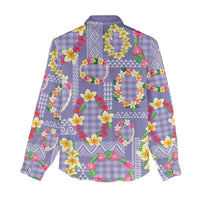 Hawaiian Leis Women Casual Shirt Kakau Tattoos and Palaka Pastel Purple Color LT03 - Polynesian Pride