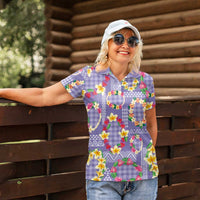 Hawaiian Leis Women Polo Shirt Kakau Tattoos and Palaka Pastel Purple Color LT03 - Polynesian Pride