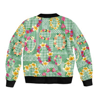 Hawaiian Leis Bomber Jacket Kakau Tattoos and Palaka Pastel Green Color
