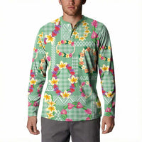 Hawaiian Leis Button Sweatshirt Kakau Tattoos and Palaka Pastel Green Color