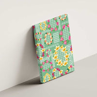 Hawaiian Leis Canvas Wall Art Kakau Tattoos and Palaka Pastel Green Color