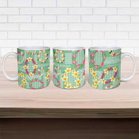 Hawaiian Leis Ceramic Mug Kakau Tattoos and Palaka Pastel Green Color