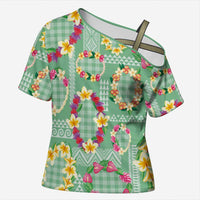 Hawaiian Leis Cross Shoulder Shirt Kakau Tattoos and Palaka Pastel Green Color