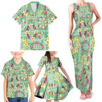 Hawaiian Leis Family Matching Tank Maxi Dress and Hawaiian Shirt Kakau Tattoos and Palaka Pastel Green Color LT03 - Polynesian Pride