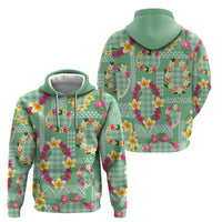 Hawaiian Leis Hoodie Kakau Tattoos and Palaka Pastel Green Color