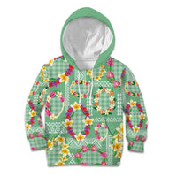 Hawaiian Leis Kid Hoodie Kakau Tattoos and Palaka Pastel Green Color LT03 Hoodie Green - Polynesian Pride