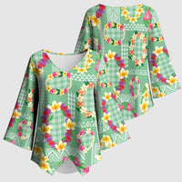 Hawaiian Leis Kimono Sleeve Blouse Kakau Tattoos and Palaka Pastel Green Color