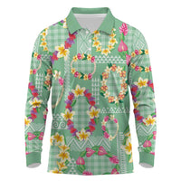Hawaiian Leis Long Sleeve Polo Shirt Kakau Tattoos and Palaka Pastel Green Color LT03 Green - Polynesian Pride