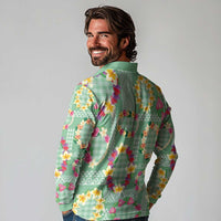 Hawaiian Leis Long Sleeve Polo Shirt Kakau Tattoos and Palaka Pastel Green Color LT03 - Polynesian Pride