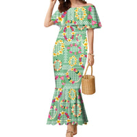 Hawaiian Leis Mermaid Dress Kakau Tattoos and Palaka Pastel Green Color LT03 Women Green - Polynesian Pride