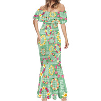 Hawaiian Leis Mermaid Dress Kakau Tattoos and Palaka Pastel Green Color LT03 - Polynesian Pride