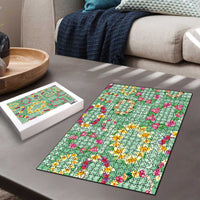 Hawaiian Leis Puzzle Kakau Tattoos and Palaka Pastel Green Color