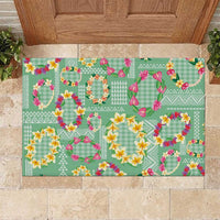 Hawaiian Leis Rubber Doormat Kakau Tattoos and Palaka Pastel Green Color