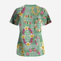 Hawaiian Leis Scrub Top Kakau Tattoos and Palaka Pastel Green Color