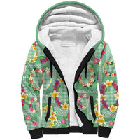 Hawaiian Leis Sherpa Hoodie Kakau Tattoos and Palaka Pastel Green Color LT03 Unisex Green - Polynesian Pride