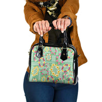 Hawaiian Leis Shoulder Handbag Kakau Tattoos and Palaka Pastel Green Color