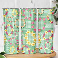Hawaiian Leis Skinny Tumbler Kakau Tattoos and Palaka Pastel Green Color LT03 - Polynesian Pride