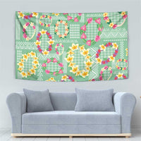 Hawaiian Leis Tapestry Kakau Tattoos and Palaka Pastel Green Color