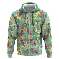 Hawaiian Leis Zip Hoodie Kakau Tattoos and Palaka Pastel Green Color