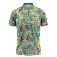 Hawaiian Leis Zipper Polo Shirt Kakau Tattoos and Palaka Pastel Green Color LT03 Green - Polynesian Pride