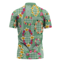 Hawaiian Leis Zipper Polo Shirt Kakau Tattoos and Palaka Pastel Green Color LT03 - Polynesian Pride
