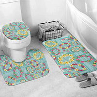 Hawaiian Leis Bathroom Set Kakau Tattoos and Palaka Pastel Teal Color