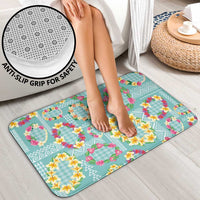 Hawaiian Leis Bathroom Set Kakau Tattoos and Palaka Pastel Teal Color