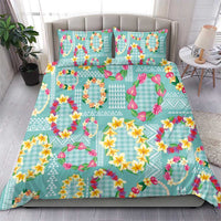Hawaiian Leis Bedding Set Kakau Tattoos and Palaka Pastel Teal Color