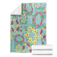 Hawaiian Leis Blanket Kakau Tattoos and Palaka Pastel Teal Color