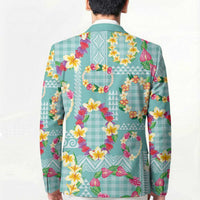 Hawaiian Leis Blazer Kakau Tattoos and Palaka Pastel Teal Color