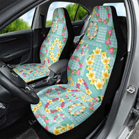 Hawaiian Leis Car Seat Cover Kakau Tattoos and Palaka Pastel Teal Color