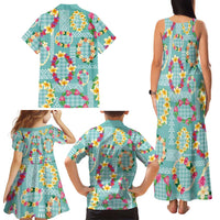 Hawaiian Leis Family Matching Tank Maxi Dress and Hawaiian Shirt Kakau Tattoos and Palaka Pastel Teal Color LT03 - Polynesian Pride